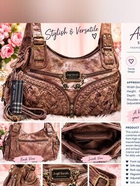 ANGEL BARCELO Women's Braided Detail Shoulder Bag in Mauve Taupe